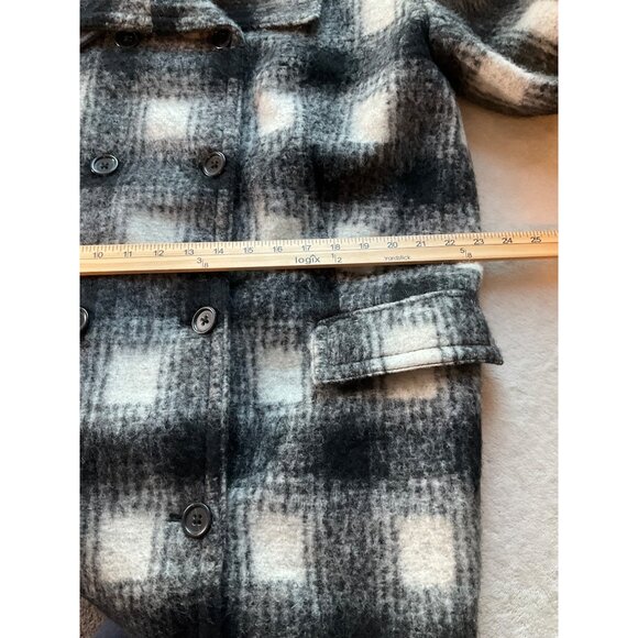 Banana Republic Womens Large P Coat Italian Wool Blend Plaid Check Double Breast - Picture 8 of 15